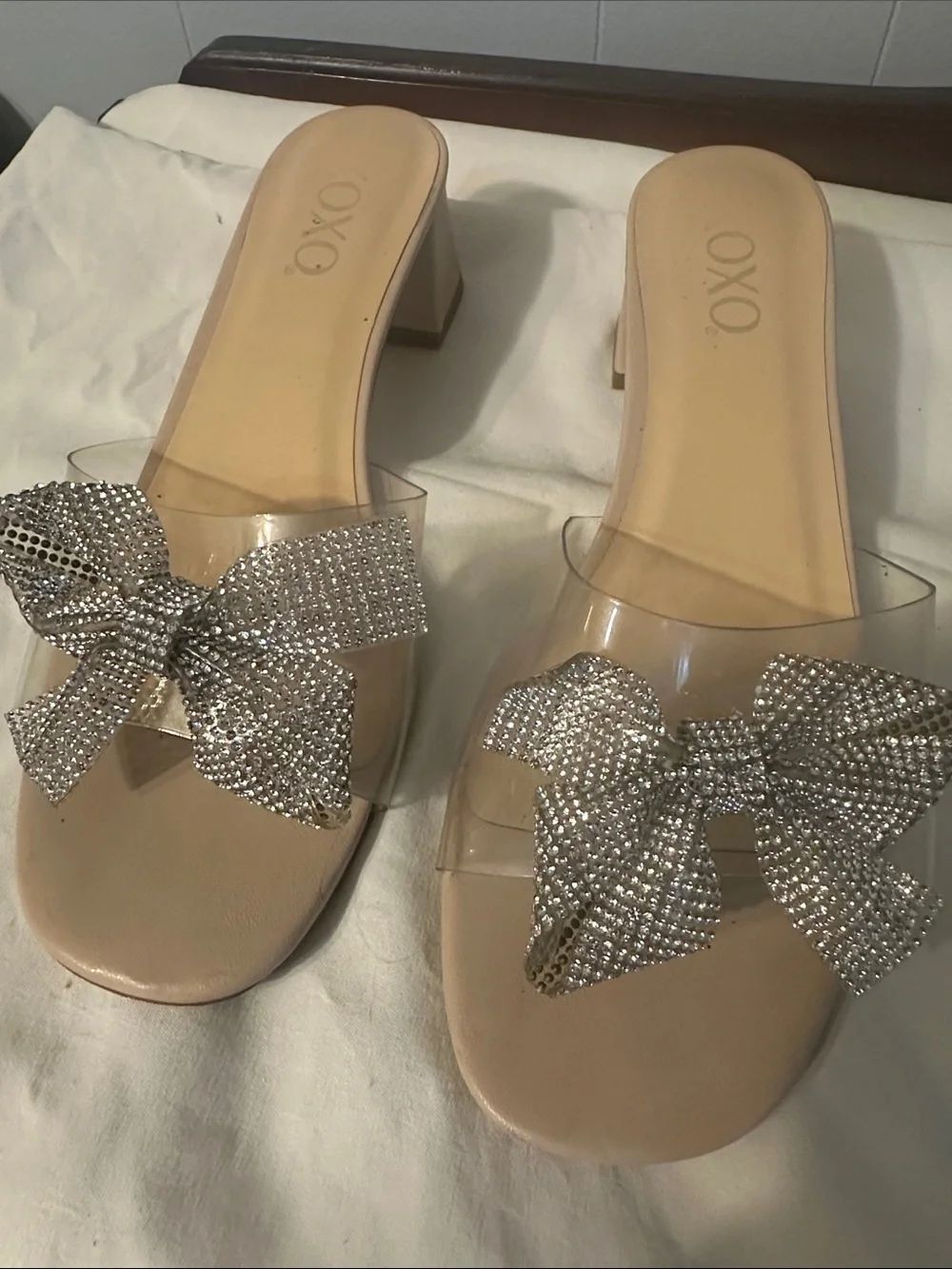 Xoxo Nude Clear Heeled Sandals  with  Bow